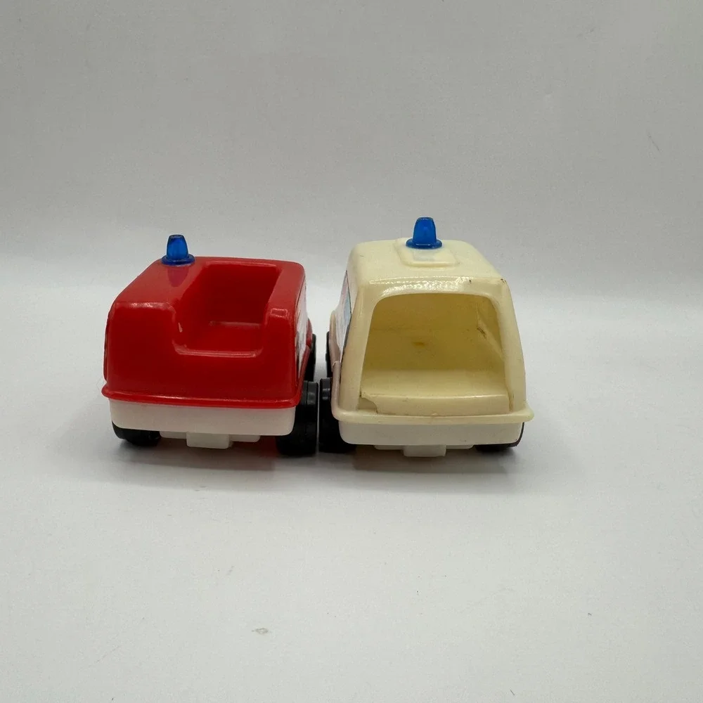 Toy Vehicle Set Toddler Red White Fire Truck Ambulance Hong Kong Vintage